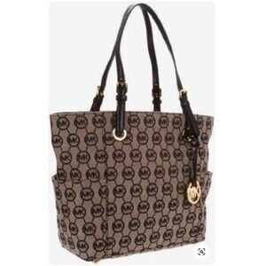 Michael Kors Grayson Shoulder Bag Signature Canvas Tote Purse Side Pockets